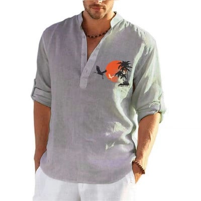 Νέα ανδρικά καθημερινά λινά μακρυμάνικα μπλουζάκια μονόχρωμα casual μπλουζάκια χαλαρά και άνετα πουλόβερ μπλουζάκια