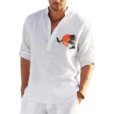 Νέα ανδρικά καθημερινά λινά μακρυμάνικα μπλουζάκια μονόχρωμα casual μπλουζάκια χαλαρά και άνετα πουλόβερ μπλουζάκια