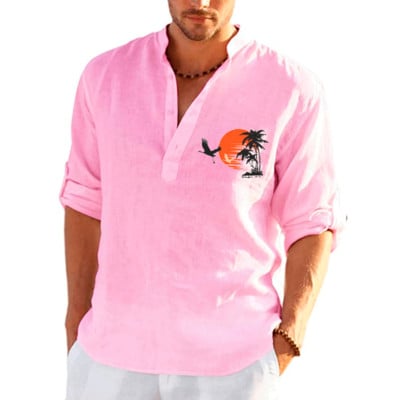 Νέα ανδρικά καθημερινά λινά μακρυμάνικα μπλουζάκια μονόχρωμα casual μπλουζάκια χαλαρά και άνετα πουλόβερ μπλουζάκια