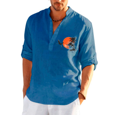 Νέα ανδρικά καθημερινά λινά μακρυμάνικα μπλουζάκια μονόχρωμα casual μπλουζάκια χαλαρά και άνετα πουλόβερ μπλουζάκια