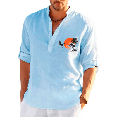 Νέα ανδρικά καθημερινά λινά μακρυμάνικα μπλουζάκια μονόχρωμα casual μπλουζάκια χαλαρά και άνετα πουλόβερ μπλουζάκια