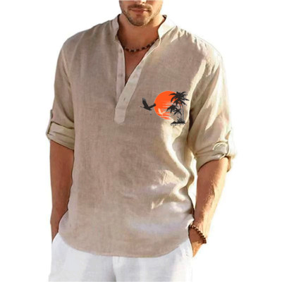 Νέα ανδρικά καθημερινά λινά μακρυμάνικα μπλουζάκια μονόχρωμα casual μπλουζάκια χαλαρά και άνετα πουλόβερ μπλουζάκια