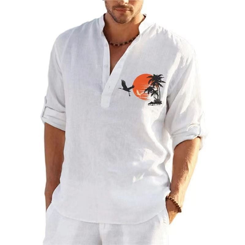 Νέα ανδρικά καθημερινά λινά μακρυμάνικα μπλουζάκια μονόχρωμα casual μπλουζάκια χαλαρά και άνετα πουλόβερ μπλουζάκια