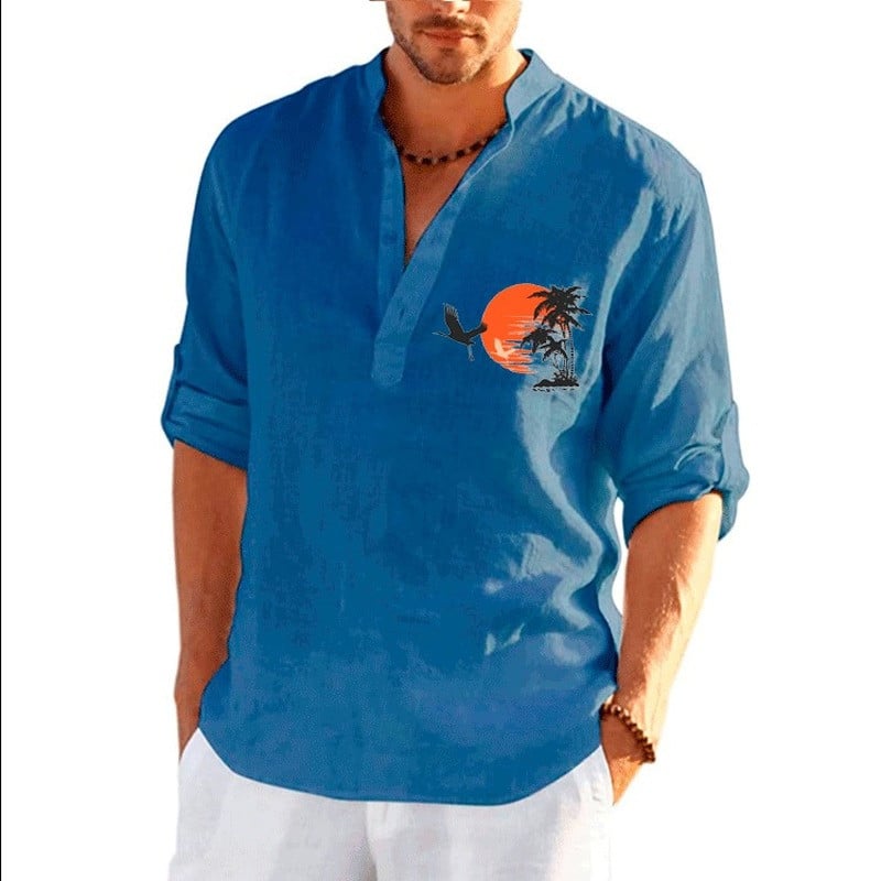 Νέα ανδρικά καθημερινά λινά μακρυμάνικα μπλουζάκια μονόχρωμα casual μπλουζάκια χαλαρά και άνετα πουλόβερ μπλουζάκια