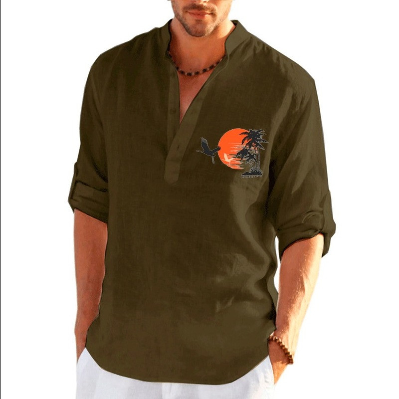 Νέα ανδρικά καθημερινά λινά μακρυμάνικα μπλουζάκια μονόχρωμα casual μπλουζάκια χαλαρά και άνετα πουλόβερ μπλουζάκια