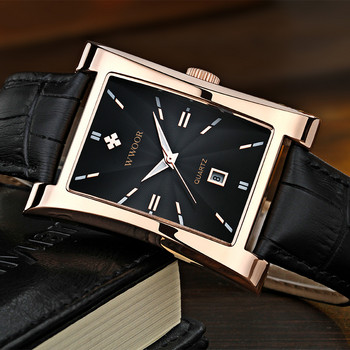 2022 WWOOR Blackck Square мъжки часовник класически луксозен бизнес кварцов часовник мъжки кожен водоустойчив ръчен часовник Relogio Masculino
