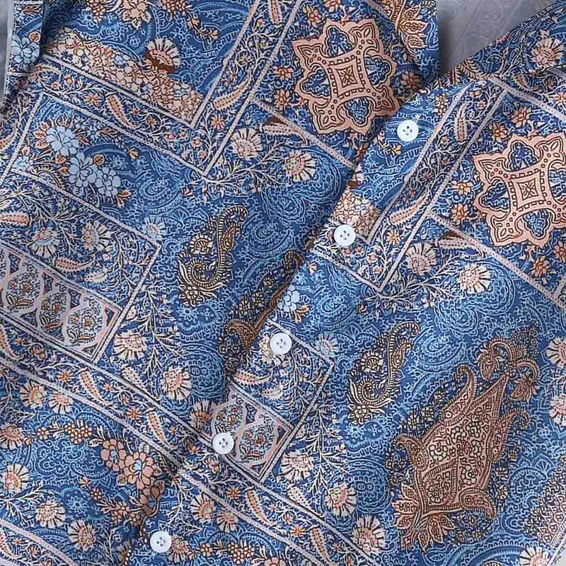 Ikdienas ielu apģērbi vintage etniskā stila apdruka Havaju krekli Retro savārstījums brīvi īsām piedurknēm, statīvs apkakle Ikdienas krekls