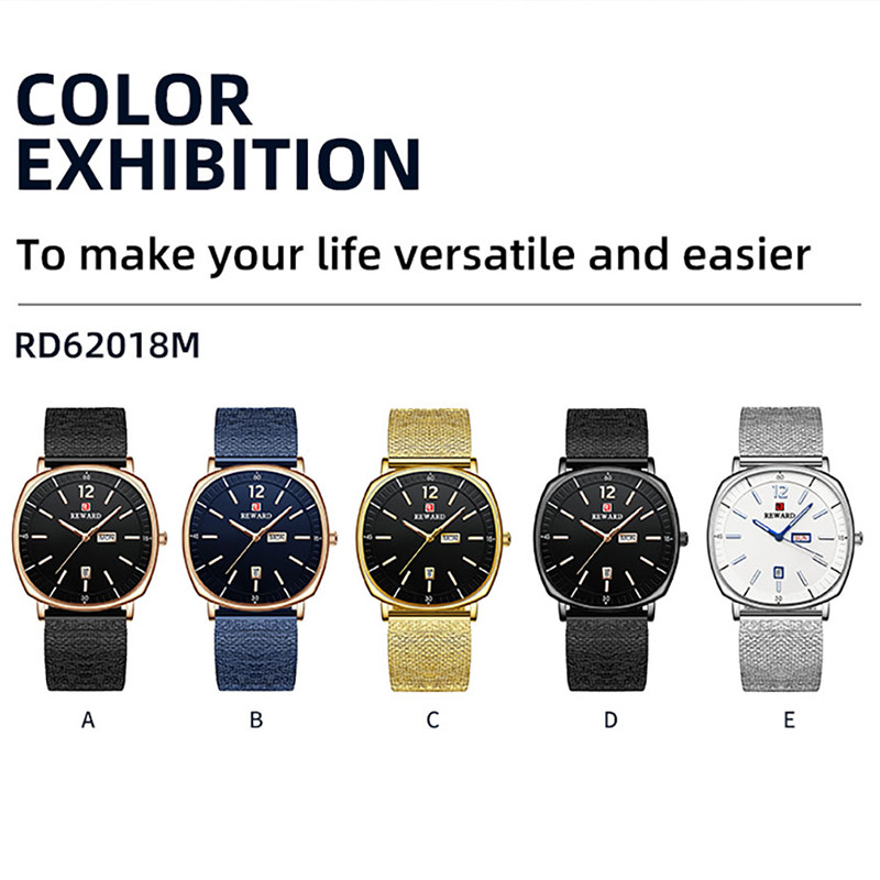 Jauni REWARD vīriešu pulksteņi Luksusa biznesa kvarca rokas pulkstenis Top zīmola datums nedēļas displejs nerūsējošā tērauda rokas pulksteņi dāvana viņam