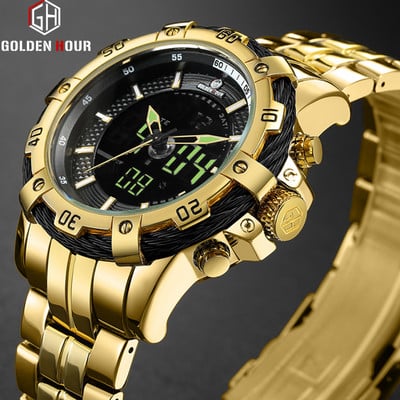 Ανδρικό ρολόι GOLDENHOUR Fashion Luxury Dual Display Ρολόγια χειρός χαλαζία από ανοξείδωτο ατσάλι Αδιάβροχο αθλητικό ρολόι Relogio Masculino