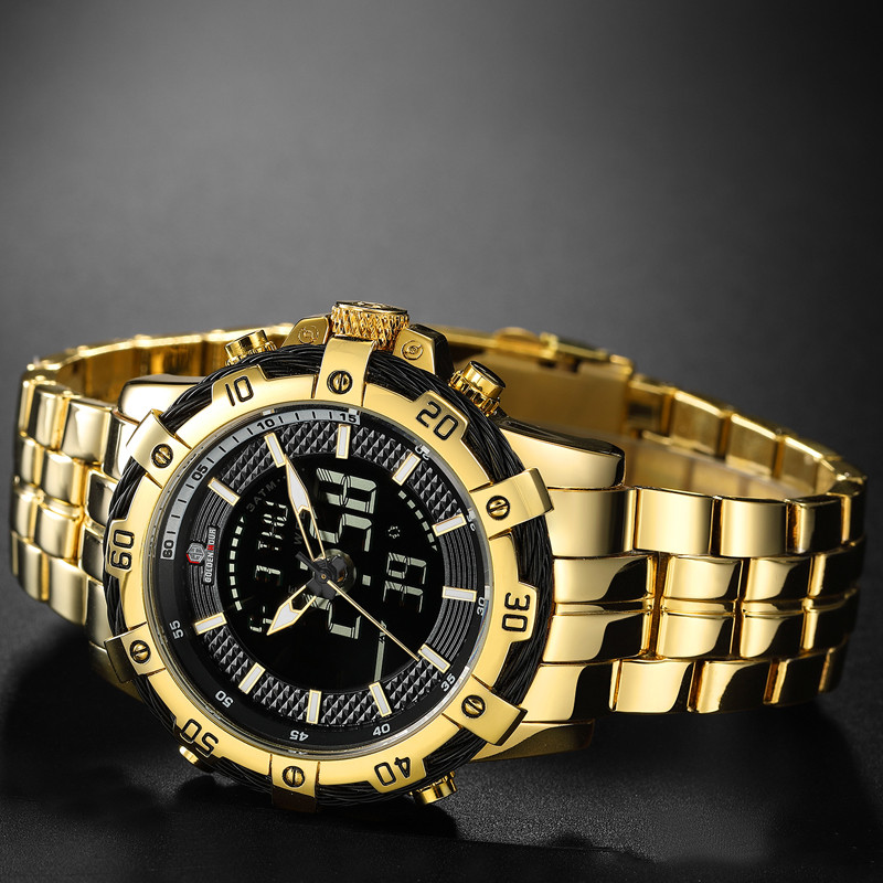 Ανδρικό ρολόι GOLDENHOUR Fashion Luxury Dual Display Ρολόγια χειρός χαλαζία από ανοξείδωτο ατσάλι Αδιάβροχο αθλητικό ρολόι Relogio Masculino
