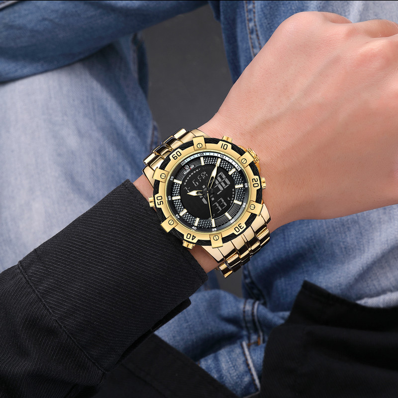 Ανδρικό ρολόι GOLDENHOUR Fashion Luxury Dual Display Ρολόγια χειρός χαλαζία από ανοξείδωτο ατσάλι Αδιάβροχο αθλητικό ρολόι Relogio Masculino