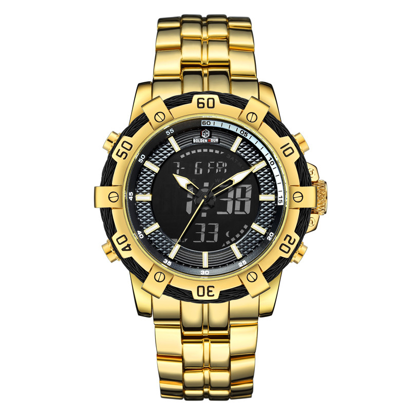 Ανδρικό ρολόι GOLDENHOUR Fashion Luxury Dual Display Ρολόγια χειρός χαλαζία από ανοξείδωτο ατσάλι Αδιάβροχο αθλητικό ρολόι Relogio Masculino