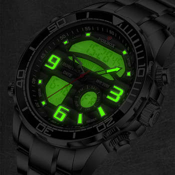 Ανδρικά ρολόγια 2022 Νέο FOXBOX Dual Display Αθλητικό ρολόι καρπού από ανοξείδωτο ατσάλι για άνδρες Αδιάβροχο ρολόι ημερομηνίας Relogio Masculino+Box