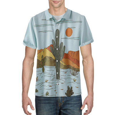 2022. gada tuksneša ainava, tropu augu kaktusa apdrukas krekls, vintage Kamisa vasaras vīriešu havajiešu krekls ar īsām piedurknēm