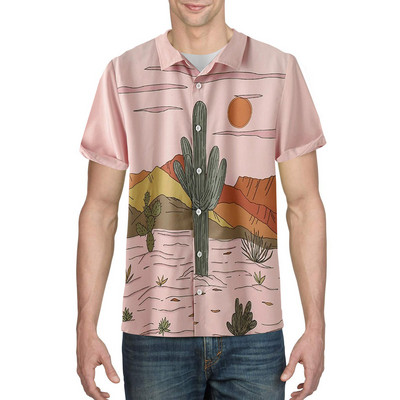 2022. gada tuksneša ainava, tropu augu kaktusa apdrukas krekls, vintage Kamisa vasaras vīriešu havajiešu krekls ar īsām piedurknēm