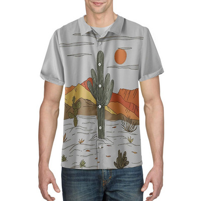 2022. gada tuksneša ainava, tropu augu kaktusa apdrukas krekls, vintage Kamisa vasaras vīriešu havajiešu krekls ar īsām piedurknēm