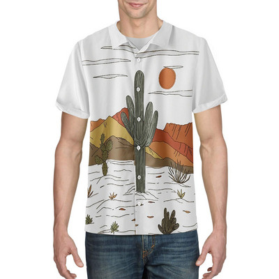 2022. gada tuksneša ainava, tropu augu kaktusa apdrukas krekls, vintage Kamisa vasaras vīriešu havajiešu krekls ar īsām piedurknēm
