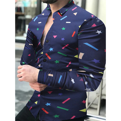 Prabangios mados socialiniai vyriški marškiniai su apykaklėtomis sagutėmis Laisvalaikio spausdinimo viršutiniai drabužiai ilgomis rankovėmis Vyriški drabužiai Prom Party Cardigan