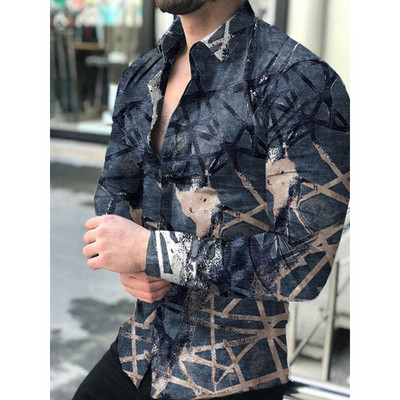 Prabangios mados socialiniai vyriški marškiniai su apykaklėtomis sagutėmis Laisvalaikio spausdinimo viršutiniai drabužiai ilgomis rankovėmis Vyriški drabužiai Prom Party Cardigan