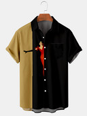 2021-es divatos férfi hétköznapi harajuku mintás tavaszi/nyári kockás ing rövid ujjú mellkasi zseb, divatos gomb