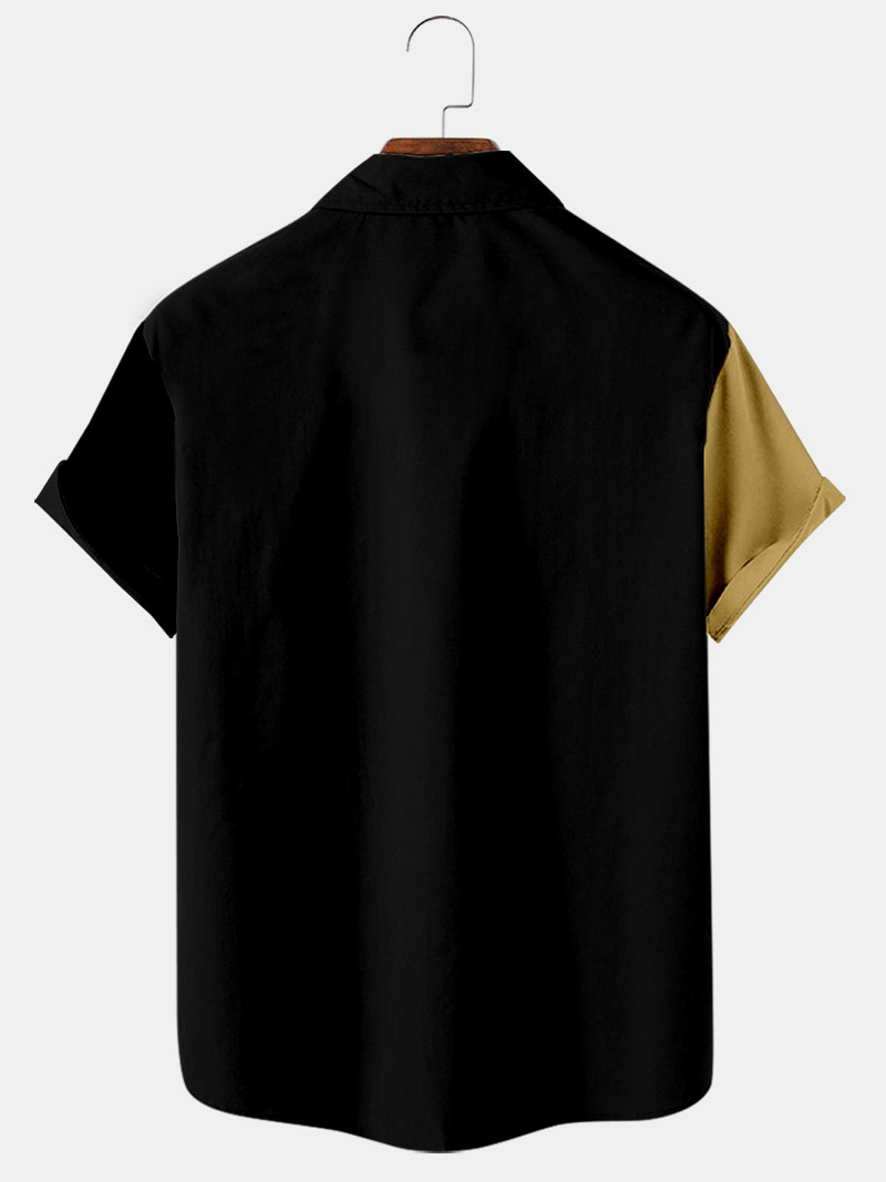 2021-es divatos férfi hétköznapi harajuku mintás tavaszi/nyári kockás ing rövid ujjú mellkasi zseb, divatos gomb