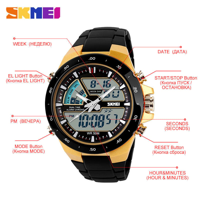 Ανδρικά ρολόγια SKMEI Fashion Sports Watch 1016 Dual Display Wristwatches 50M Αδιάβροχο ανδρικό ρολόι Relogio Masculino
