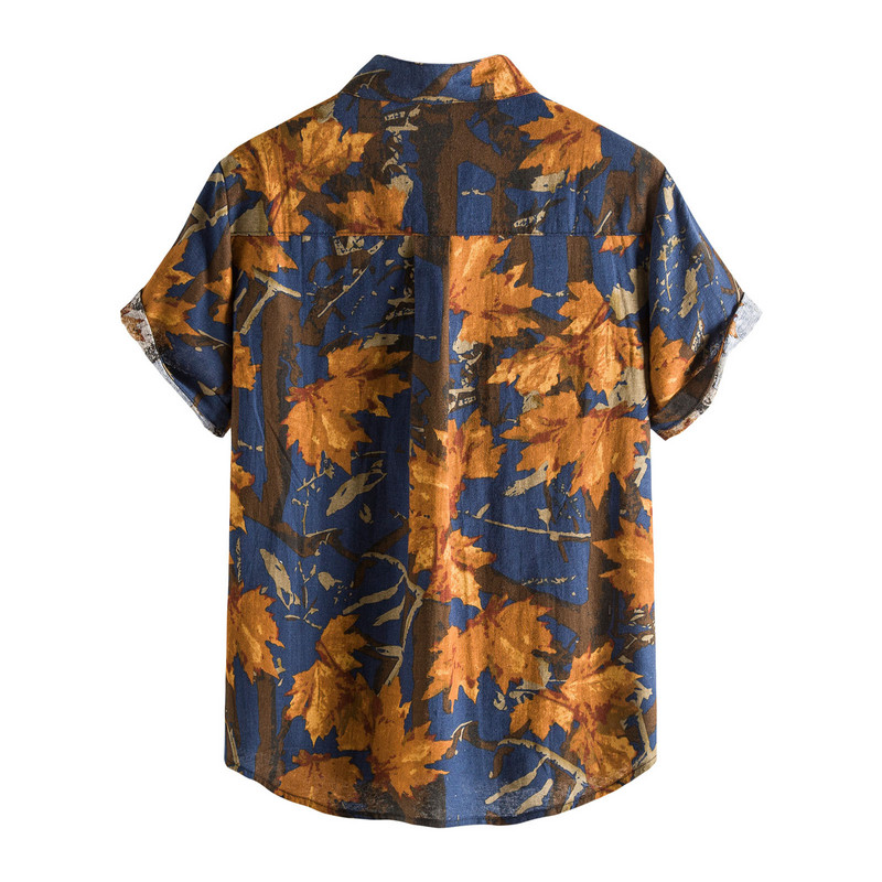 Medvilniniai lininiai klevo lapai havajietiški marškinių stovas apykaklė Vintage Vyriški trumpomis rankovėmis marškiniai Palaidinės Et Chemises