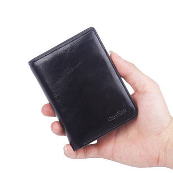 Νέο ανδρικό πορτοφόλι από λαδόκερο δερμάτινο μοδάτο Κοντή διπλή θήκη για κάρτες Casual ανδρικό πορτοφόλι Soild με ανδρική τσάντα με φερμουάρ με τσέπη νομισμάτων