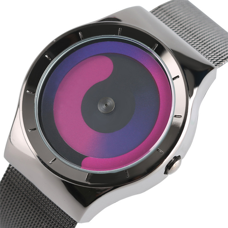 Radoši vīriešu pulksteņi Future Graphic Sense Swirl Maelstrom Face Kvarca Pulkstenis Nerūsējošā tērauda sieviešu vīrieša pāra rokas pulksteņi