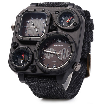 Мъжки часовници Военен армейски кварцов ръчен часовник за мъже Платнена каишка за часовник Двойни часови зони Аналогов Relogio Masculino Спортен часовник Човек