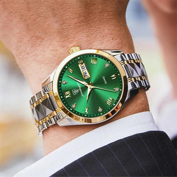 POEDAGAR Луксозни стилни часовници Мъжки 2023 г. Мода от неръждаема стомана Водоустойчив календар Седмичен кварцов златен часовник за мъже Reloj Hombre