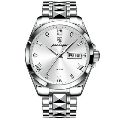 POEDAGAR Луксозни стилни часовници Мъжки 2023 г. Мода от неръждаема стомана Водоустойчив календар Седмичен кварцов златен часовник за мъже Reloj Hombre