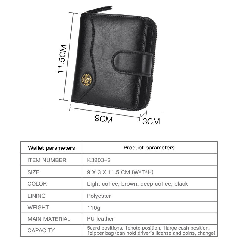 Vintažinė odinė vyriška piniginė 2022 m. daugiafunkcė trumpa vyriška piniginė su užtrauktuku užsegama monetų piniginė Prabangios prekės ženklo kelių kortelių kišeninė sankaba