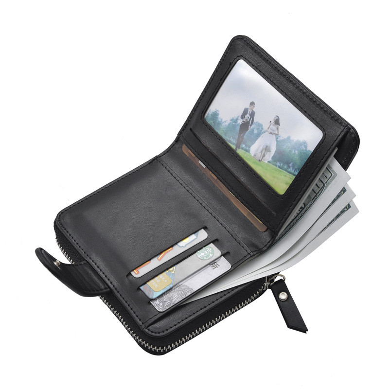 Vintažinė odinė vyriška piniginė 2022 m. daugiafunkcė trumpa vyriška piniginė su užtrauktuku užsegama monetų piniginė Prabangios prekės ženklo kelių kortelių kišeninė sankaba