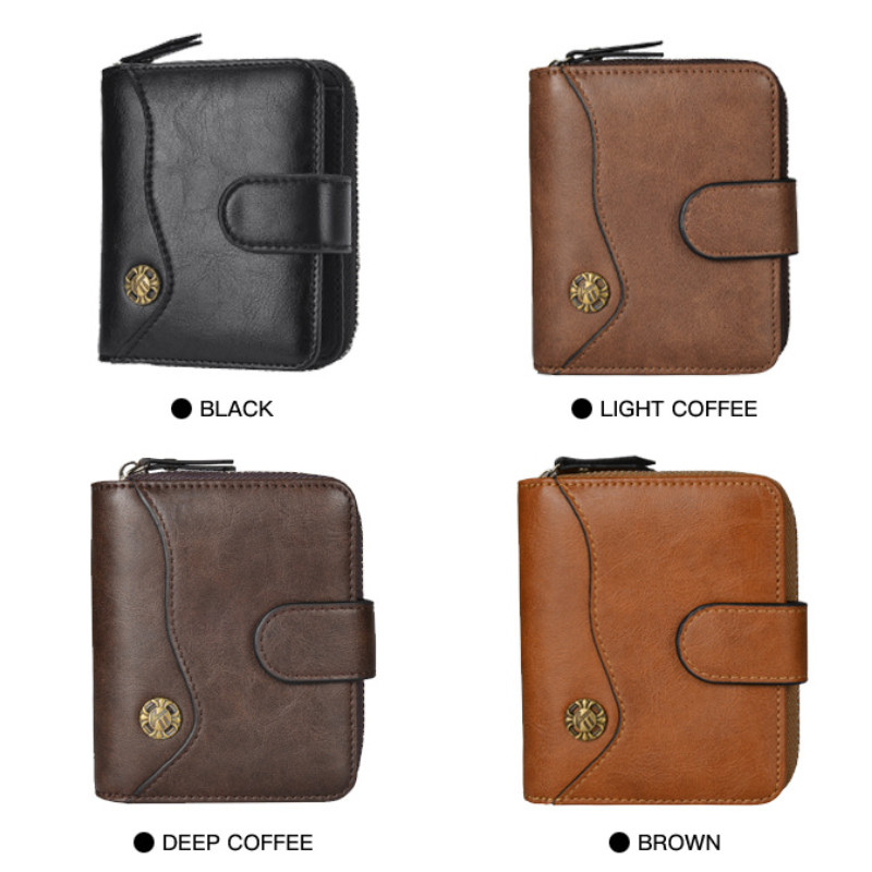 Vintažinė odinė vyriška piniginė 2022 m. daugiafunkcė trumpa vyriška piniginė su užtrauktuku užsegama monetų piniginė Prabangios prekės ženklo kelių kortelių kišeninė sankaba