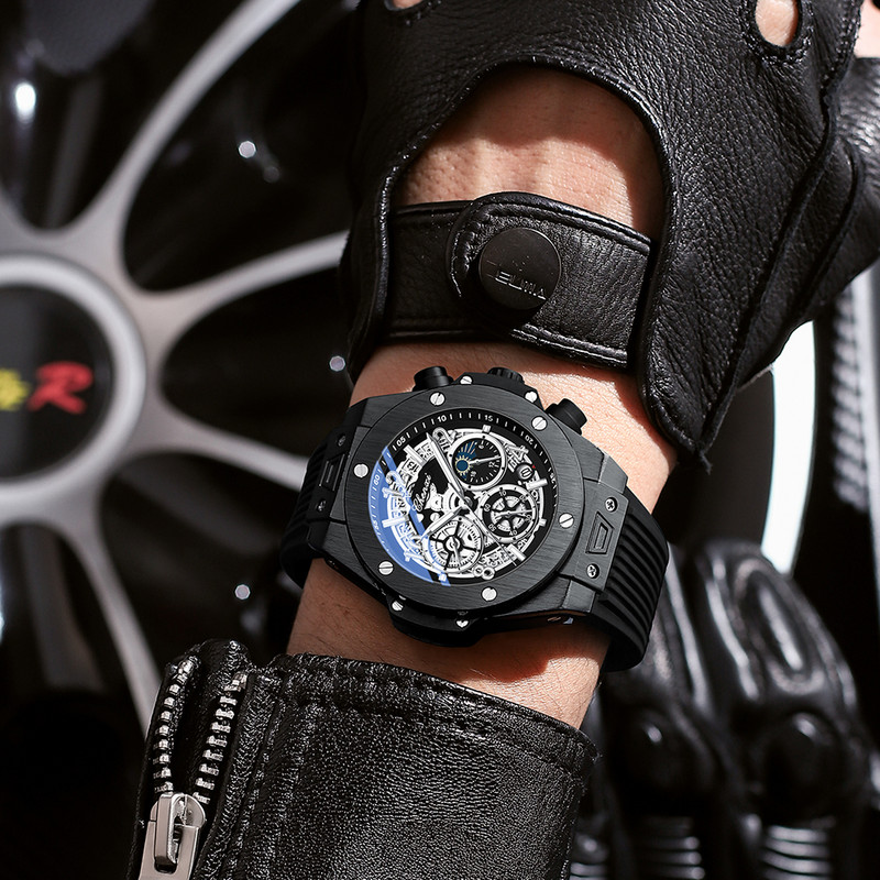 2023. aasta CHENXI meeste käekellad, parima kaubamärgiga luksuslik must silikoonrihm, sõjaväeline spordikell, meeste veekindlad kellad, stopper Moon Phase