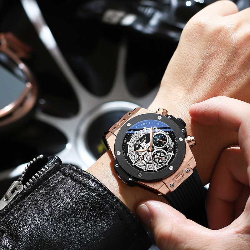 2023. aasta CHENXI meeste käekellad, parima kaubamärgiga luksuslik must silikoonrihm, sõjaväeline spordikell, meeste veekindlad kellad, stopper Moon Phase