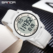 SANDA Fashion Simple White Sport Ρολόγια Ανδρικά Στρατιωτικά LED Ψηφιακό ρολόι Ξυπνητήρι Chronograph 50M Αδιάβροχο Relogio Masculino