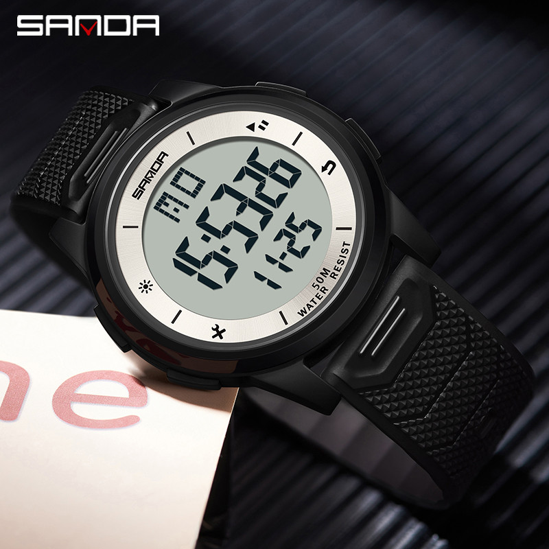 SANDA Fashion Simple White Sport Ρολόγια Ανδρικά Στρατιωτικά LED Ψηφιακό ρολόι Ξυπνητήρι Chronograph 50M Αδιάβροχο Relogio Masculino