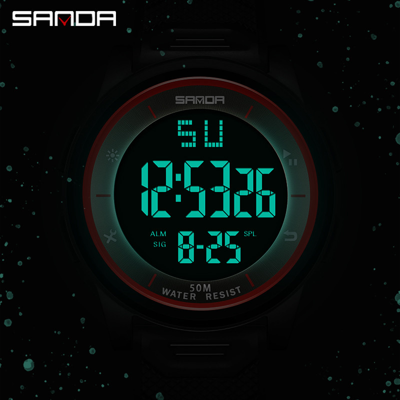 SANDA Fashion Simple White Sport Ρολόγια Ανδρικά Στρατιωτικά LED Ψηφιακό ρολόι Ξυπνητήρι Chronograph 50M Αδιάβροχο Relogio Masculino