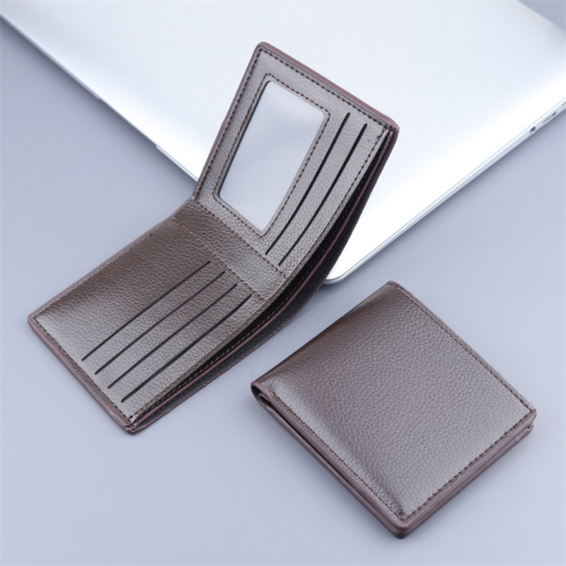 Névjegykártya tartó pénztárca férfi PU bőr rövid pénztárca férfi hitelkártya tok 1 személyazonosító/fotó tartó + 5 nyílás + 2 nagy jegyzet pozíció