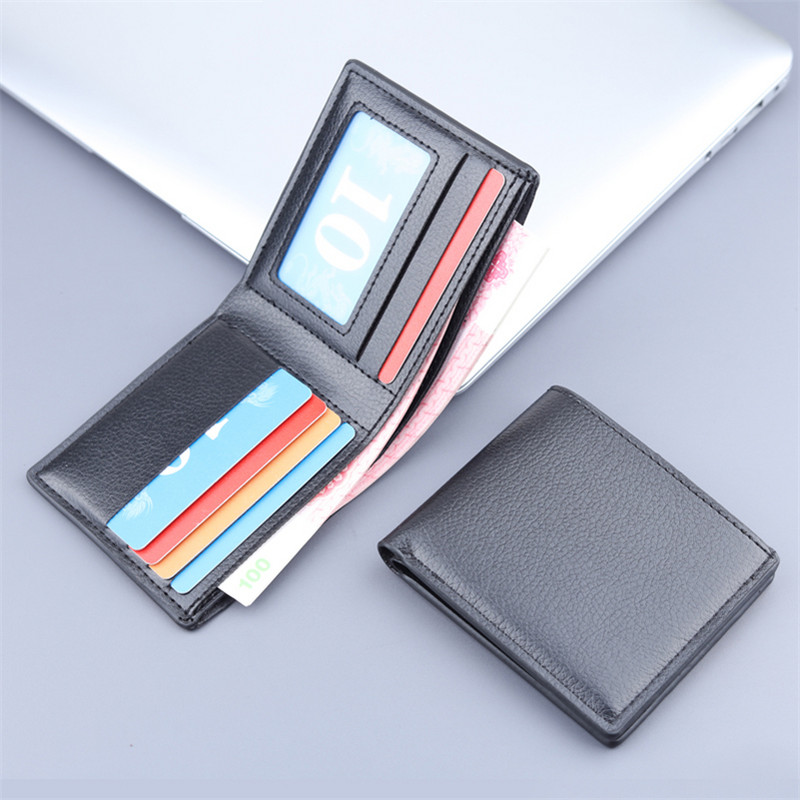 Névjegykártya tartó pénztárca férfi PU bőr rövid pénztárca férfi hitelkártya tok 1 személyazonosító/fotó tartó + 5 nyílás + 2 nagy jegyzet pozíció
