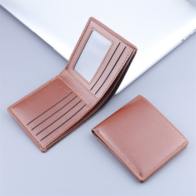 Névjegykártya tartó pénztárca férfi PU bőr rövid pénztárca férfi hitelkártya tok 1 személyazonosító/fotó tartó + 5 nyílás + 2 nagy jegyzet pozíció