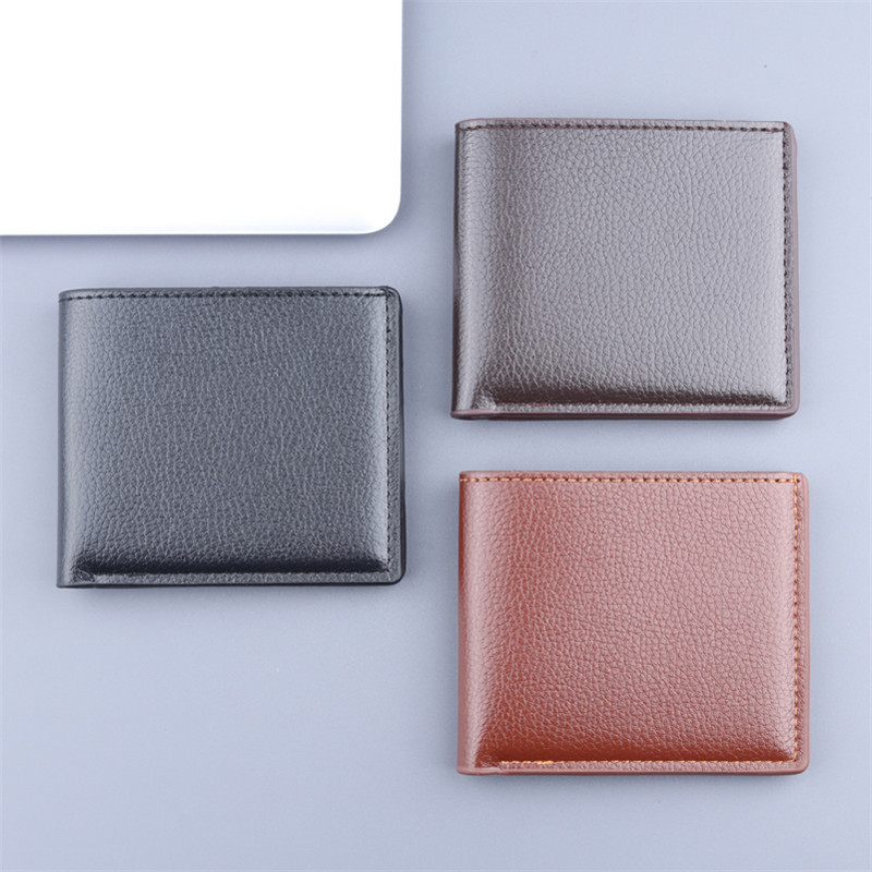 Névjegykártya tartó pénztárca férfi PU bőr rövid pénztárca férfi hitelkártya tok 1 személyazonosító/fotó tartó + 5 nyílás + 2 nagy jegyzet pozíció