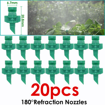 KESLA 20PCS Mlaznica za refrakciju 90/180/360 stupnjeva Glava prskalice Priključak s navojem Vrtni raspršivač za navodnjavanje za staklenik
