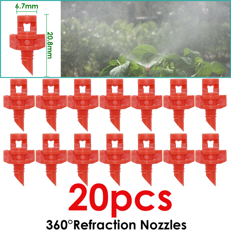 KESLA 20PCS Mlaznica za refrakciju 90/180/360 stupnjeva Glava prskalice Priključak s navojem Vrtni raspršivač za navodnjavanje za staklenik