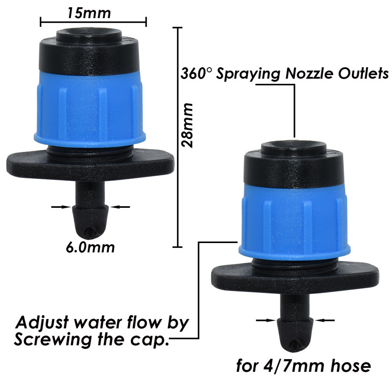 20 KOM. Prilagodljive sveobuhvatne raspršujuće prskalice za prskanje od 360 stupnjeva za zalijevanje Kapaljka za kućni vrt, poljoprivredni alat za navodnjavanje