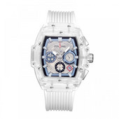 PINTIME Caurspīdīgs apvalks Daudzfunkcionāls gaišs modes vīriešu pulksteņi sieviešu pulkstenis Silikona lentes kvarca kustības sporta pulkstenis