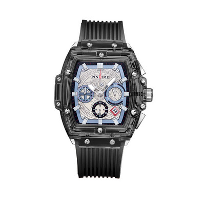 PINTIME Caurspīdīgs apvalks Daudzfunkcionāls gaišs modes vīriešu pulksteņi sieviešu pulkstenis Silikona lentes kvarca kustības sporta pulkstenis