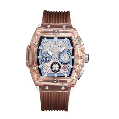 PINTIME Caurspīdīgs apvalks Daudzfunkcionāls gaišs modes vīriešu pulksteņi sieviešu pulkstenis Silikona lentes kvarca kustības sporta pulkstenis